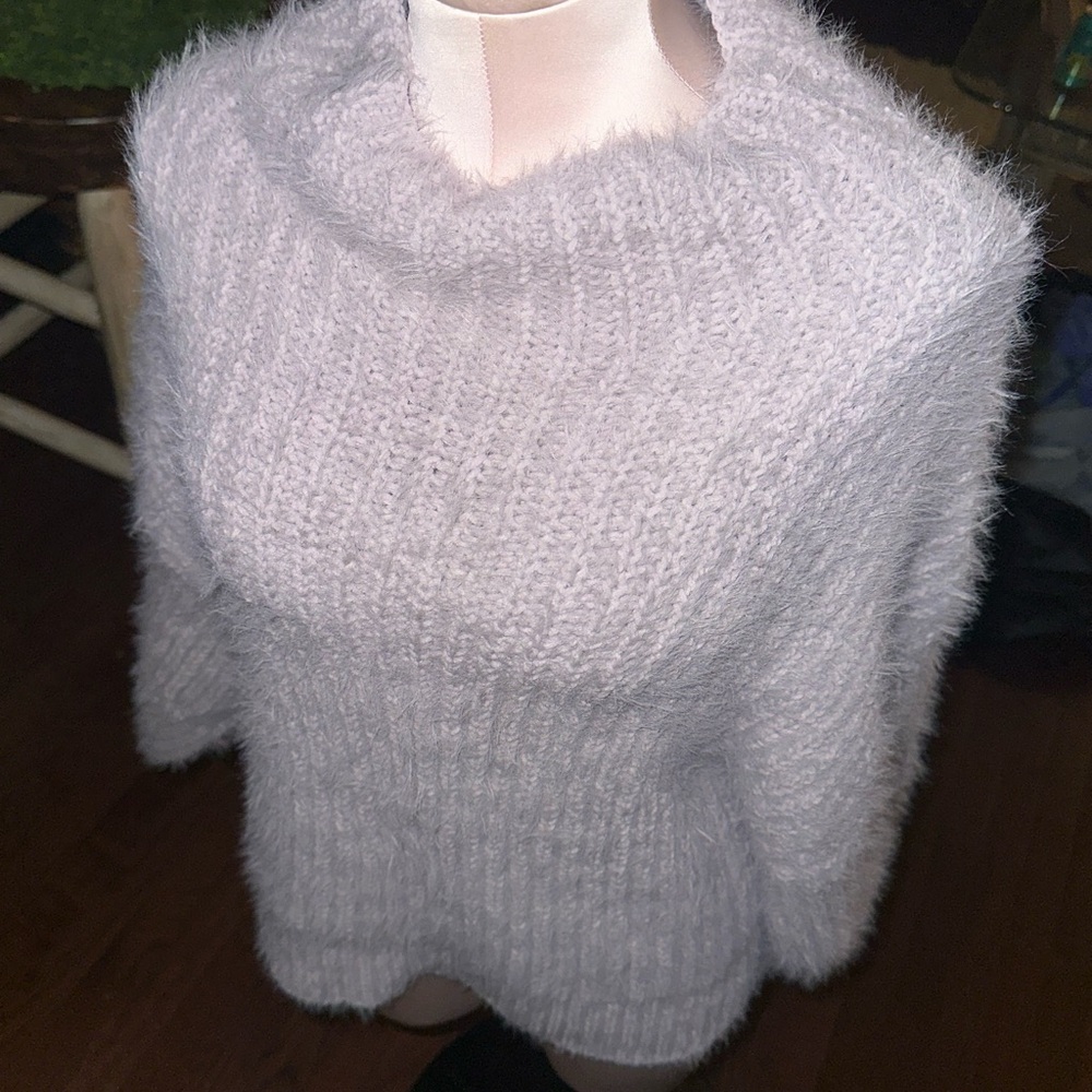 Express Light Gray Fuzzy Turtleneck Sweater